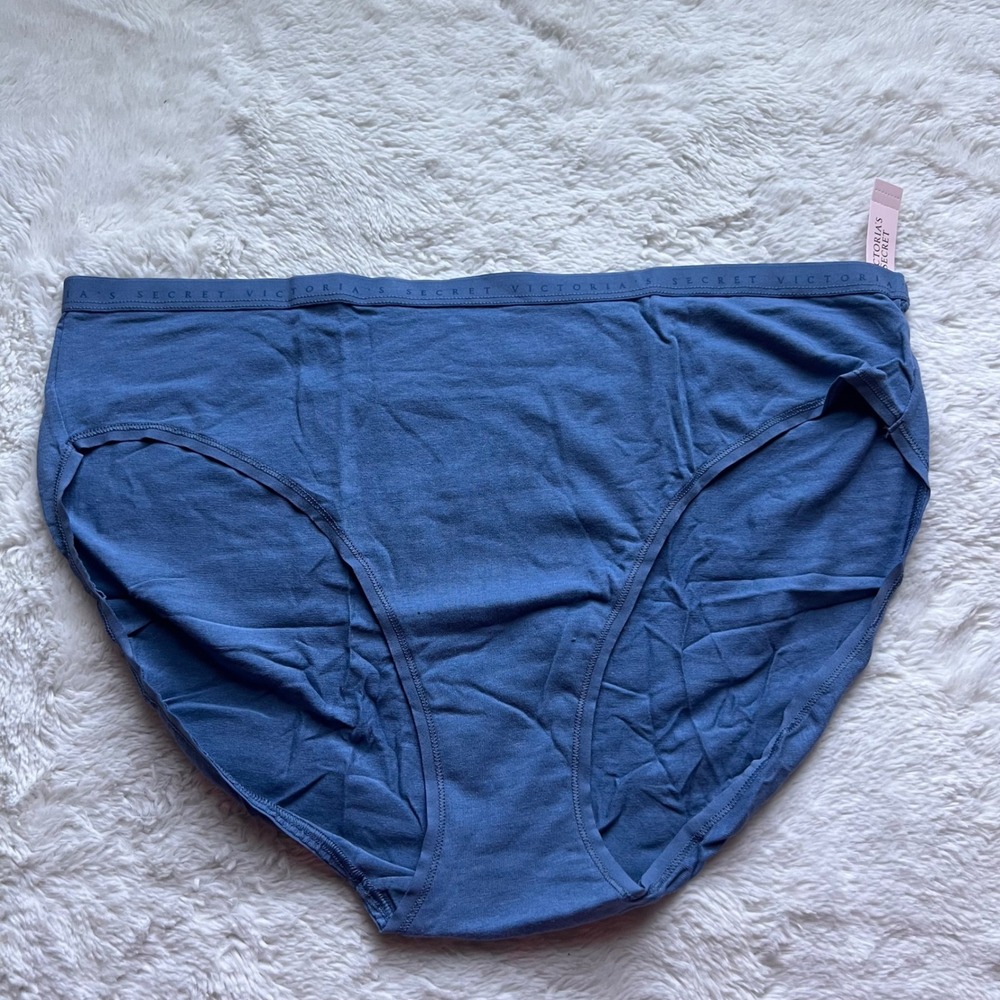 Victorias Secret Blue High Leg Brief Panty Logo Waistband XXL NWT Soft Stretch